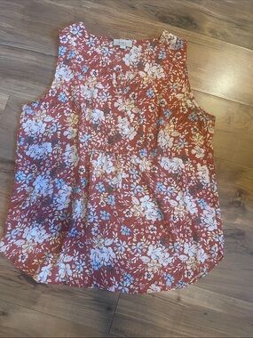 LOFT warm muted rust Floral Sleeveless Camisole with White and Blue Flowers